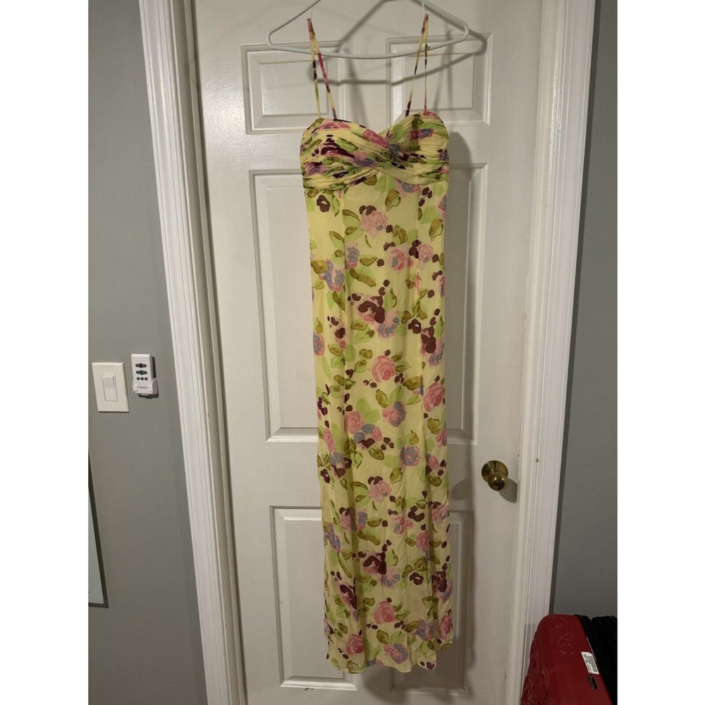 Oleg Cassini Black Tie Floor Length Floral Yellow Gown Size 8